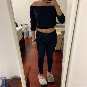 Navy blue brandy Melville off shoulder crop top